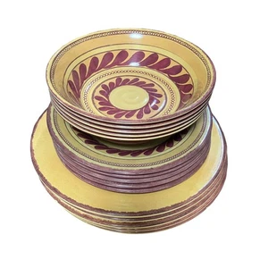 Target Home Melamine Boho 15 Piece Dinnerware Set Mustard Maroon Faux Stoneware - Picture 1 of 5