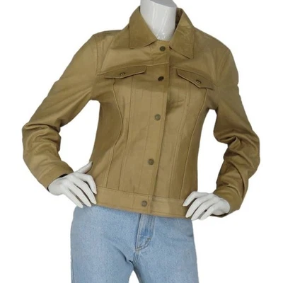 Guess 焦糖卡车司机风格 Y2K Snap Rock Grunge 全新 Wave 皮革夹克 XS — 第 1/4 张图片