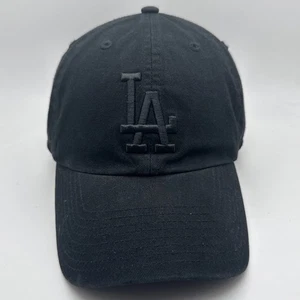 Los Angeles Dodgers Hat ‘47 Brand Black Out Baseball Cap Strap-back Raised Logo - Picture 1 of 6