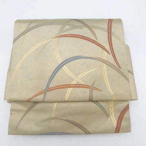 Kimono giapponese Nagoya Obi seta pampas erba foglia gambo oro donna - Foto 1 di 12