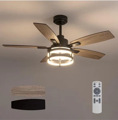 46" Ceiling Fan with Lights Remote Black Farmhouse LED Caged Fan - Image 1 of 4