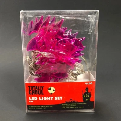 LED 10 Ct String Light Set Purple Bat Halloween Battery Operated - Image 1 of 2