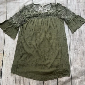 Indigo Rose Häkelkleid Damen Übergröße 1X grün Boho kokett ausgestellte Ärmel - Bild 1 von 8