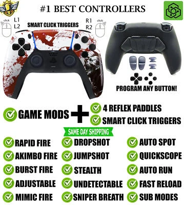 Red Zombie Click Triggers + V4 Modded + 4 Paddles Silent Modz Controller for PS5 - Image 1 of 2