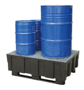 PE Auffangwanne Kunststoffwanne mit Kufen verzinkter Gitterrost für 2x220l Fass - Bild 1 von 1