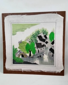 Vintage Handcrafted Chinese Silk Embroidery – Village Landscape, Handmade Art - Picture 1 of 24