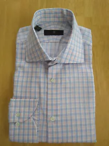 NWOT Ike Behar White Blue Check Spread Collar Shirt 15.5-35 MSRP $225 - Picture 1 of 6