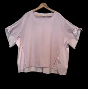 Top rosa AVA & VIV para mujer talla grande 4X manga corta con volantes cuello redondo - Imagen 1 de 4