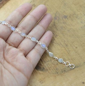 White Rainbow Moonstone 925 Sterling Silver Jewelry Adjustable Bracelets - Picture 1 of 10