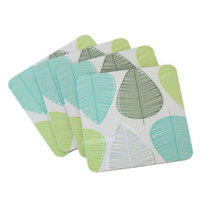 Pack of 4 Drinks Coasters Green Blue Leaf Floral Coffee Table Setting Mug Mats