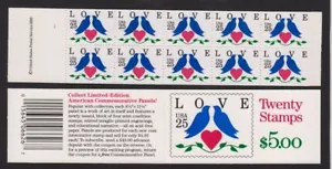 1990 LOVE & DOVE BK169 mint booklet (2 panes Sc 2441a) plate number 2111 - Picture 1 of 1