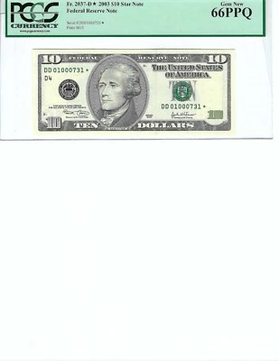 2003 $10 FRN FR2037-D* PCGS Cur. 66 PPQ, Cleveland * Note S/N 01000731*!!! - Image 1 of 2