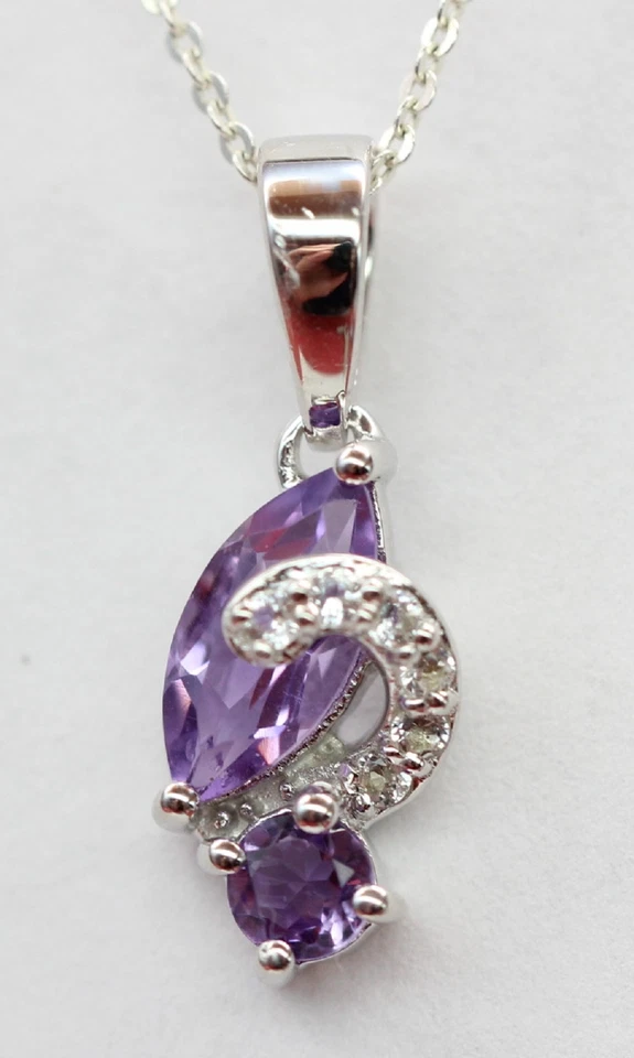 Esclusivo 1,27 Carati Ametista Topazio Bianco Rimorchio 925 Argento Collier Top - Immagine 1 di 4