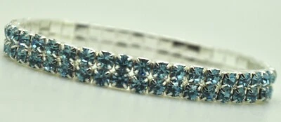 2 line blue color Rhinestone Stretch fashion jewery Bracelet Bangle Wedding #3 - Image 1 of 2