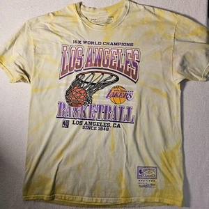 Mitchell & Ness Los Angeles Lakers Tie Dye Shirt Yellow Men XL Hardwood Classics - Picture 1 of 7