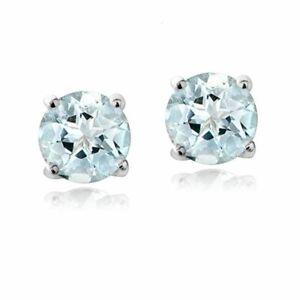 1CT Simulated Aquamarine White Gold Plated Silver Women's Stud Earrings