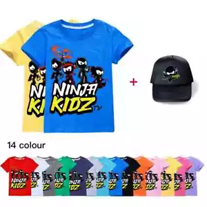 Verano Bebé Niños Ninja Kidz Camiseta Dibujos Animados Manga Corta Niñas Camiseta + Sombrero - Imagen 1 de 38