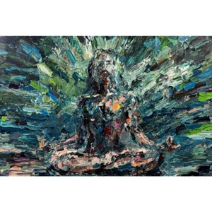 Pintura Arte Lienzo Original Meditación Psicodélica Hombre Loto Impasto 24x36" - Imagen 1 de 2