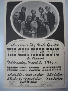 VINTAGE BEIGE OAK RIDGE BOYS CONCERT POSTER GERING HIGH SCHOOL SCOTTSBLUFF NE - Picture 1 of 1