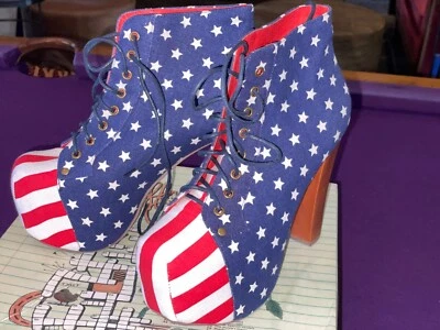NIB Jeffrey Campbell Lita FAB Platform Booties Stars and Stripes shoes 8 - Image 1 of 4