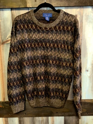 Vintage Towncraft Brown Blue Burgundy LS Sweater Men L - Image 1 of 3