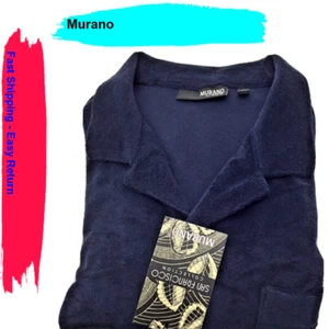 Murano Herren Slim Fit S/S Solid Full Button Poloshirt Baumwolle-Nylon DK Navy - L - Bild 1 von 1
