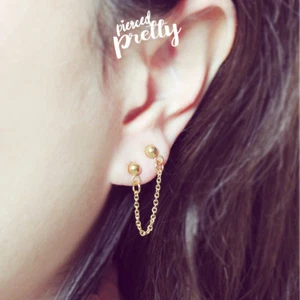 Handmade Cartilage chain earring, 20g 16g dangle earring, Two hole earrings - Picture 1 of 6