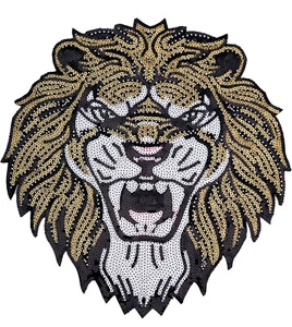 Pailletten Aufnäher Löwenkopf DIY Kleidung Patches für Kleidung zum Aufbügeln/Aufnähen bestickt - Bild 1 von 8