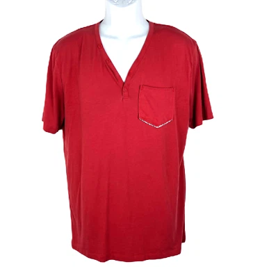 Volcom Shirt Men Medium Red V-Neck Henley Short Sleeve One Pocket Casual Tee - Image 1 of 4