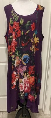 Marc Bouwer Unlimited Purple Lined Sleeveless Hi Lo Dress Floral Print SZ 2X - Image 1 of 4
