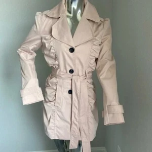 Candies Junior's Pale Pink Ruffled Belted Trench Coat Size M NWOT! - Picture 1 of 11