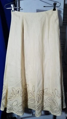 LAFAYETTE 148/Size 6/BUTTER LINEN EYELET LACE FLORAL EMBROIDERY SKIRT/W27"×L31" - Image 1 of 4