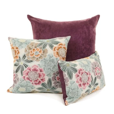 New Soft Woven Bloomin Lovely Floral Pattern Blue Purple Fabric Cushion - Image 1 of 3