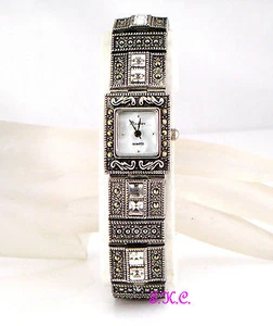 Cristal de Swarovski + Markasita real semipreciosa joyas plata decoración reloj de pulsera - Imagen 1 de 12