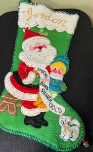 VINTAGE MID CENTURY FILZ PERLE & PAILLETTEN WEIHNACHTSSTRUMPF, WEIHNACHTSMANN - Bild 1 von 6