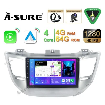 DAB+ Für HYUNDAI Tucson 2015-2018 4+64GB Android 15 Autoradio CarPlay GPS NAVI - Bild 1 von 4