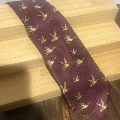 Ducks Unlimited Necktie Maroon 100% Silk Mallard Ducks USA 90’s Vintage - Image 1 of 4