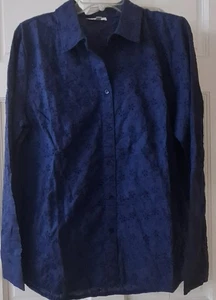 Camisa Candace Cameron Bure Mujer Azul Floral Bordado Ojales Botón Talla XS - Imagen 1 de 3