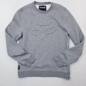 Fox Racing Sweater Mens Small Gray Crewneck Embossed Logo Pullover Side Zip Moto - Picture 1 of 15