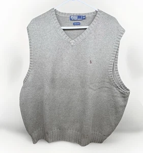 Polo Ralph Lauren Sweater Vest Men's XXL Kaki/Tan Cotton Knit V-Neck - Picture 1 of 6