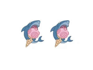 Shark Eating An Ice Cream Cone- Handmade Stud Earrings (approx 0.25 Inches) - Picture 1 of 1