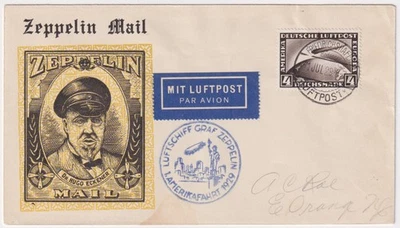 DR Zeppelinpost 1. Amerikafahrt LZ 127 Mi.Nr. 27 a, 4 RM auf Zeppelinbrief 1929 - Bild 1 von 2