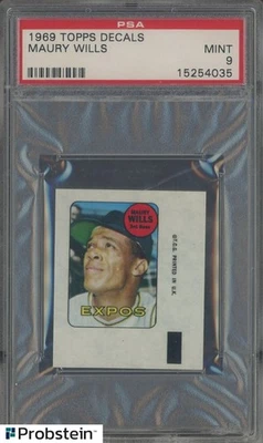 1969 年 Topps 贴花棒球 Maury Wills Montreal Expos PSA 9 完好 — 第 1/2 张图片