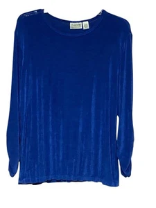Top da viaggio CHICOS taglia XL (3) blu arricciato slv pullover blusa elastico in vita - Foto 1 di 6