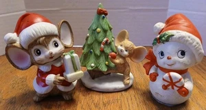 3 Vintage Homco Figurines Snowman  #5604 & Mouse #5405 #8905 Porcelain  Xmas - Picture 1 of 11