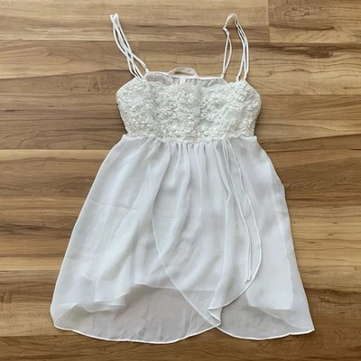 Belle Nuit Intimates Womens Medium White Floral Beaded Sequin Babydoll Lingerie - Imagem 1 de 4