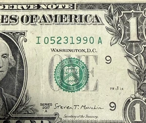 May 23 1990 True Birthday Note Fancy Serial Number One Dollar Bill 05231990 - Picture 1 of 3