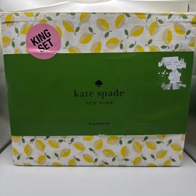 Kate Spade Queen Sheet Set 4PC 100% Cotton Percale Lemons Print NEW Bedding - Image 1 of 4