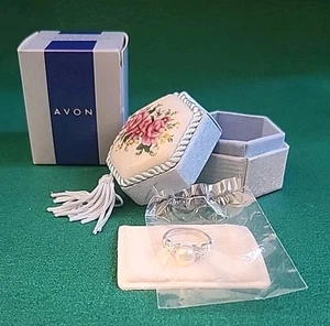 Vintage Avon 925 Sterlingsilber echte Süßwasserperlen Ring Porzellan Top Geschenkbox - Bild 1 von 9