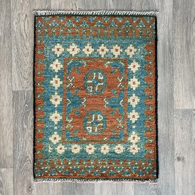 71 x 51cm Vintage Handmade Afghan Carpet Door Bath Mat Small Oriental Wool Rug - Image 1 of 4